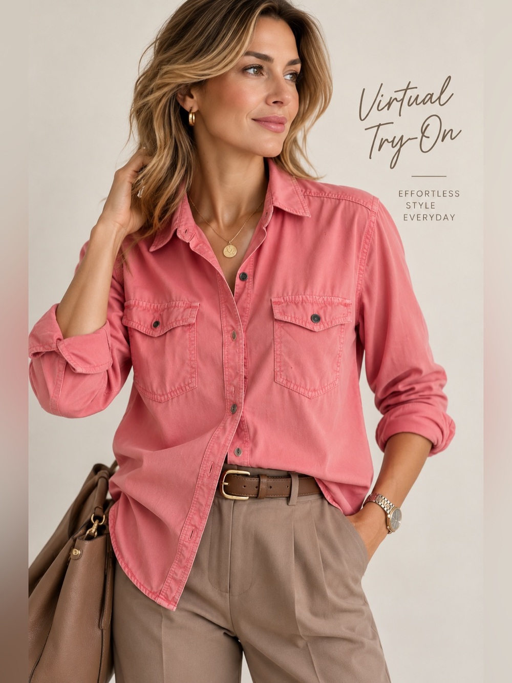 Halogen Womens Pink Tencel Lyocell Button Down Utility Shirt Blouse Size S